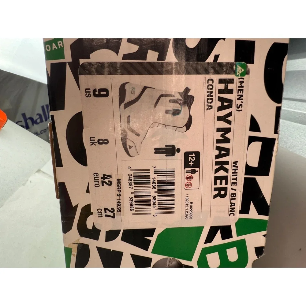 K2 Haymaker Conda Snowboard Boots Mens 9 White Black B10223090 with Original Box